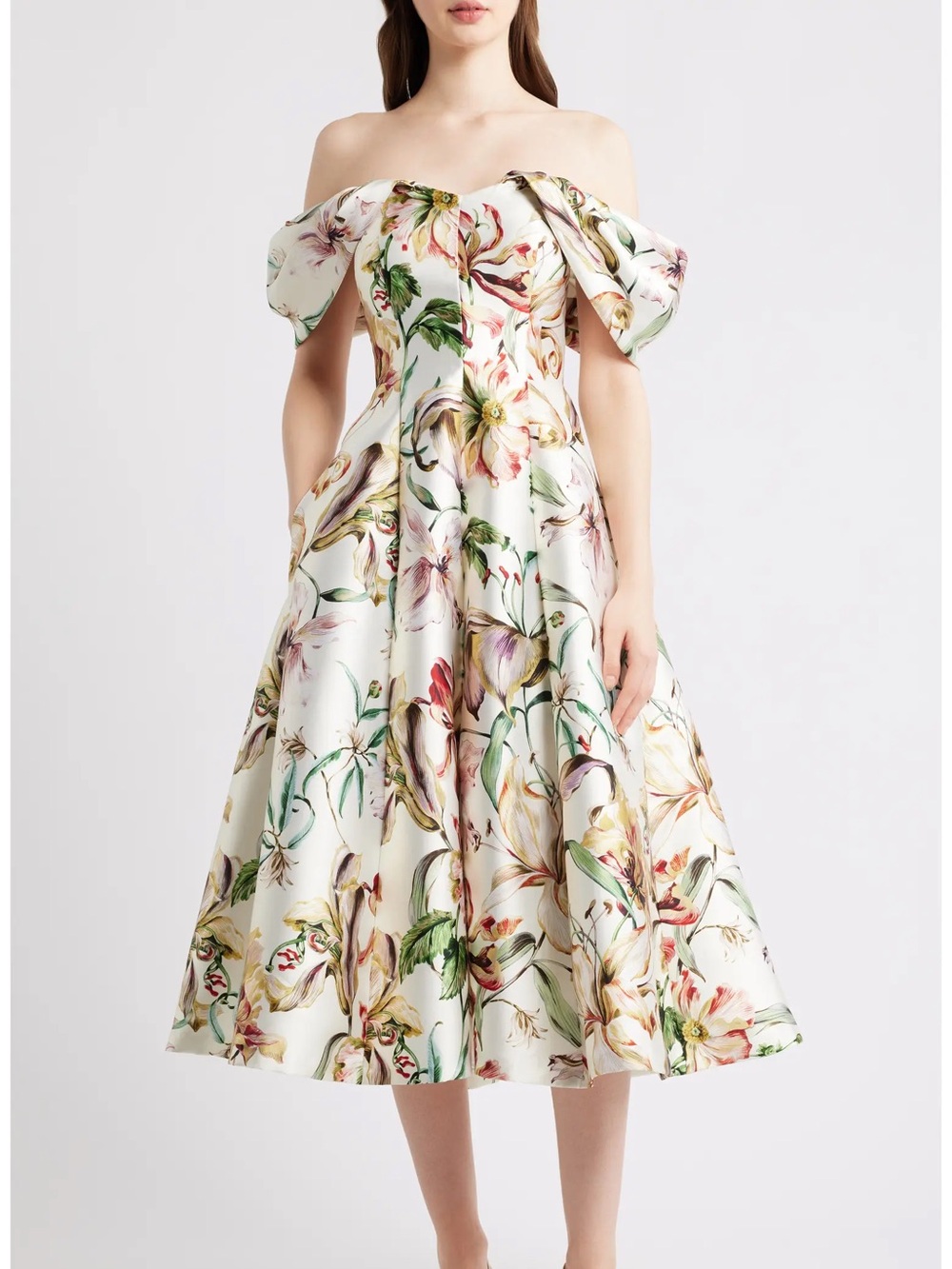 Eliza J Off-the-Shoulder Flare A-line Floral Midi Dress*NWT